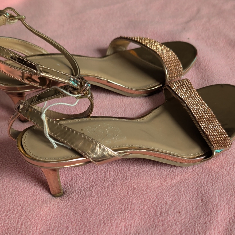 FIONI Clothing Rose Gold Rhinestone Strap Dress Sandals